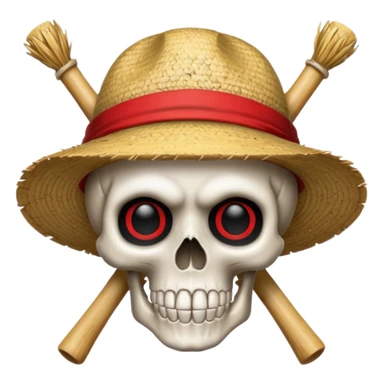 Luffy straw hat logo but.his head is a skull and the line in the hat is red without a hair and a completely black eyes sticker