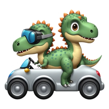Tres dinosaurios bebés grises cada uno subido en un carro tecnológico blanco con lentes de realidad virtual sticker