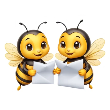two cute bees holding paper  sticker