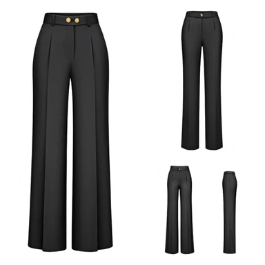 only the palazzo pants garment, moderate wide leg dress pants, formal with button, isolated flat lay, no human, no model, just the clothing item on white background sticker