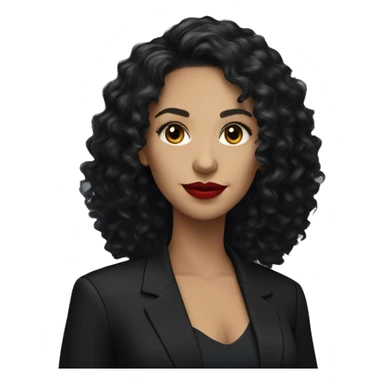 corporate white woman, red lipstick, long black curly hair, black shirt, black blazer  sticker