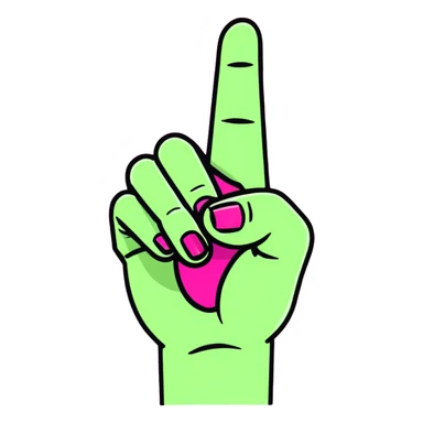 I want a cartoon feminine middle finger coming straight up from the bottom of the screen. Finger nail painted a dark pink with a little bit of a green sleeve that cuts off at wrist  sticker