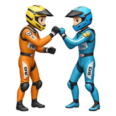 2 dirtbike racers in gear and gloves fist bumping sticker