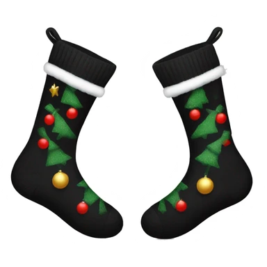 a pair of black socks adorned with a christmas pattern sticker