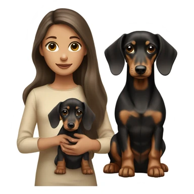 Brunette long hair light tan girl with beige and black dachshund puppy sticker