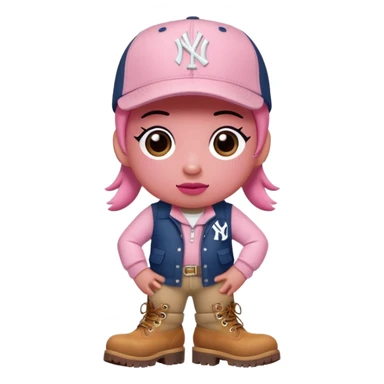 Kirby the cartoon character with timberland boots and a new york Yankee cap sticker