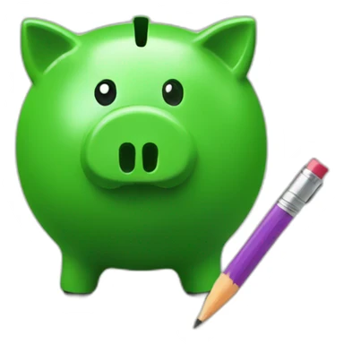 green piggybank holding a pencil sticker