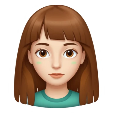 Tenho uma franja vegana, sombrancelha fina, um rosto oval e meu cabelo é grande e castanho sticker