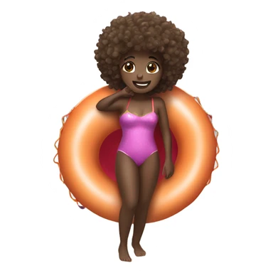girl with curly hair and dark skin in a swimsuit on an inflatable tube floatie  sticker