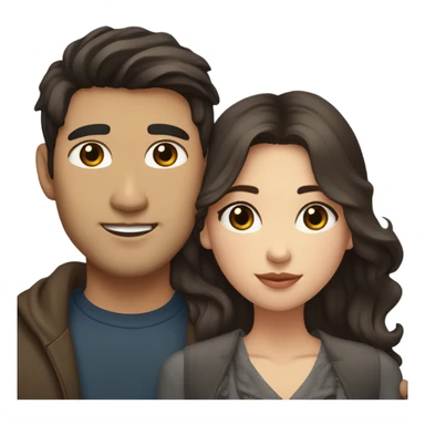 A pale half Asian man with short dark hair and amber eyes embracing and loving a white woman with long wavy brunette hair and dark hazel eyes. They love each other a lot And have good fashion taste and are hugging each other tight  sticker