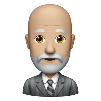 Slightly fat bald man with graying brown long beard. Wearing a grey striped suit sticker