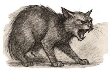 angry cat side view, pencil sketch style sticker