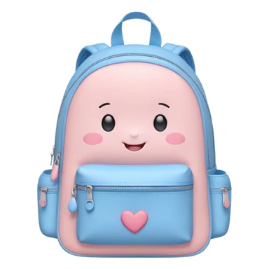 Cute Kawaii Backpack, round and chubby, soft pastel pink and blue, tiny heart-shaped zippers, blushing cheeks, a tiny smiling face, a happy school-time companion! sticker