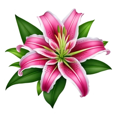 bouquet Deep Pink Oriental Lily with White Edge, luxuriant, leaf, bud sticker