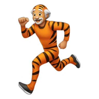 OLD MAN RUNNING wearing a tigger costume sticker