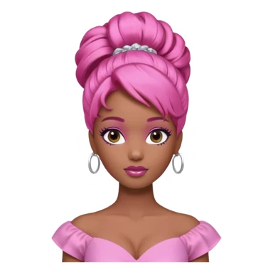 black barbie. updo hair, pink hair, perfect makeup and super pretty sticker