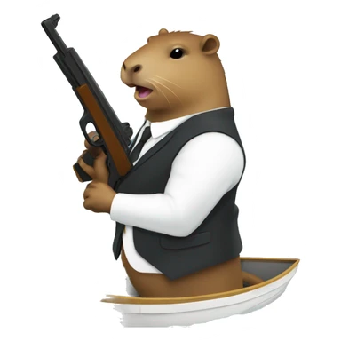 Capybara in a suit with a gun pointed at a boat sticker
