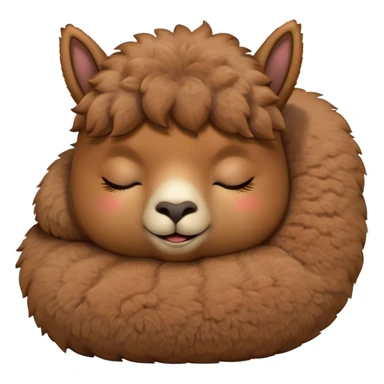 Meme-Worthy Cute Sleeping Brown Alpaca Portrait Emoji, Head resting peacefully with a contented smile, showcasing a delightfully sturdy build and a luxuriously soft brown fleece, eyes shut in a serene nap, Simplified yet hilariously adorable features, highly detailed, glowing with a soft, drowsy light, high shine, relaxed and utterly lovable, stylized with an air of playful laziness, bright and heartwarming, soft glowing outline, capturing the essence of a comically sleepy alpaca, so meme-worthy it feels like it could instantly become the next viral sensation of adorable slumber! sticker