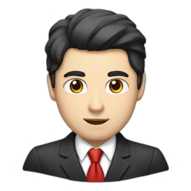 Boss with white cat, white skin, black hair, brown eyes, black jacket with red tie. speek with client sticker