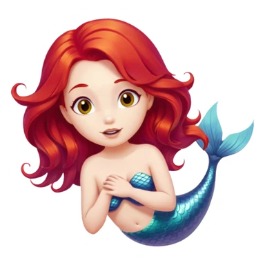 Cinematic Realistic Red Hair Mermaid Portrait, head tilted playfully and inquisitively, showcasing an ethereal form with finely detailed, flowing red hair against luminous porcelain skin. Her bright, curious eyes sparkle like hidden gems beneath the gentle caress of underwater light, rendered with lifelike clarity and warm, filtered illumination—capturing the essence of a spirited mermaid ready to splash playfully into your imagination. sticker