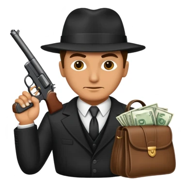 A rich mafia holding a gun on his hand and a bag of money sticker