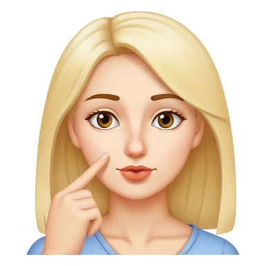 Woman touching the tip of her nose with her index finger sticker