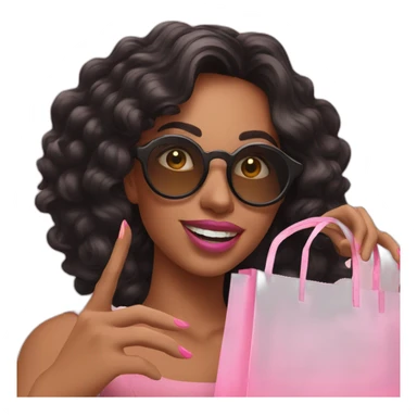 influencer taking selfie with a pink shopping bag sticker