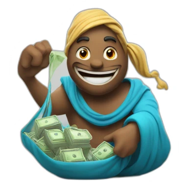genie holding the big sack of money on the rocekt 4k sticker