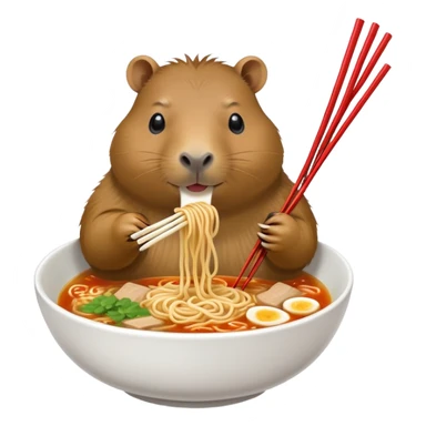 Capybara eating ramen noodles  sticker