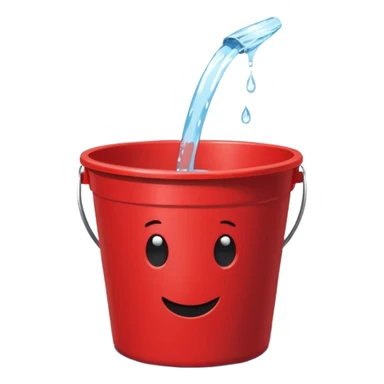 red bucket with holes in the side sitting on puddle of water sticker