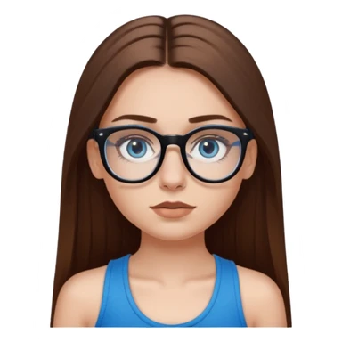 White girl with long straight brown hair and blue eyes wearing plastic frame glasses that go from black to clear ombré from top to bottom. Stud nose piercing on right side of nose and a septum piercing (the ring on bottom of nose). Wearing black tank top. sticker