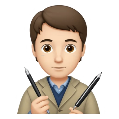 caucasian man writing in the script, holding a pen sticker