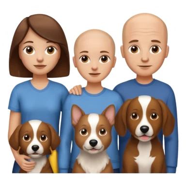 Male white emoji no hair , girl white emoji brown hair long , and an Aussie dog all together  sticker