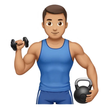 athletic man with blue shorts holding kettlebell sticker