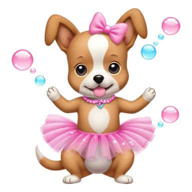 a dog wearing a pink tutu and bubbles sticker