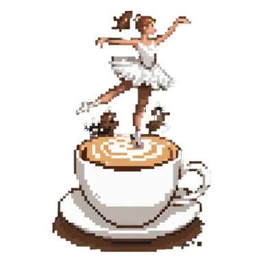 Ballerina dancing on top of frothy cappuccino, coffee cup sticker