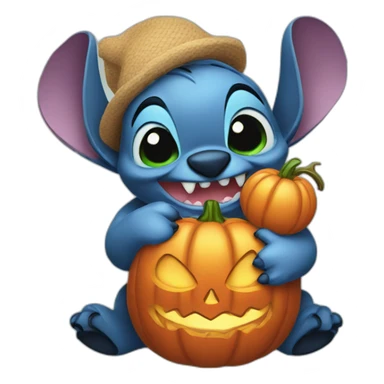 Stitch holding a chumpkin sticker