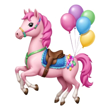 pinky pie mlp holding colorful balloons tied to its saddle, looking cheerful. sticker
