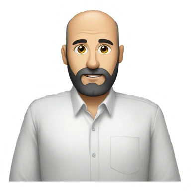 Balding man with black beard, cross on shirt, holding lots of pens  sticker