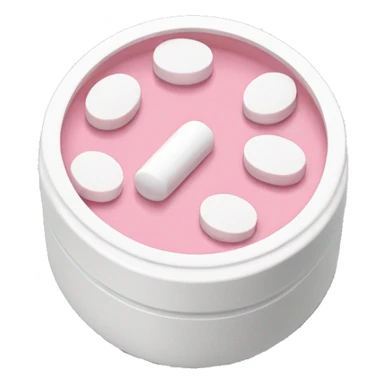 Pale pink pill bottle top with white pills inside sticker