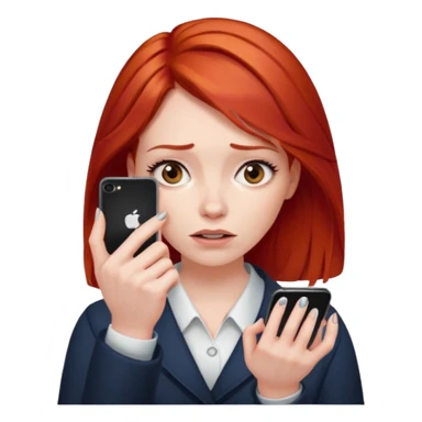woman with red hair, tapping fingers impatiently, phone in hand sticker