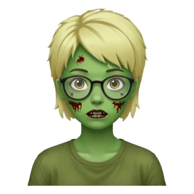 a green girl masc zombie with glasses and short blonde hair like a mullet sticker