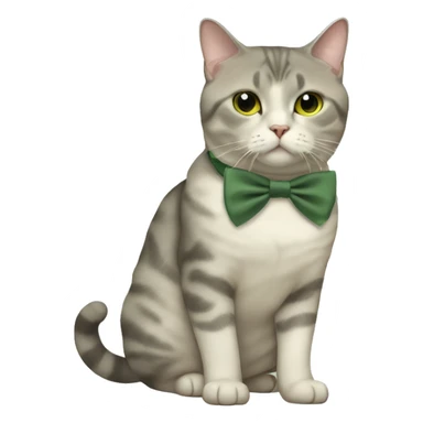 Aesthetic fat British short hair full body cat with sage green bow tie sticker