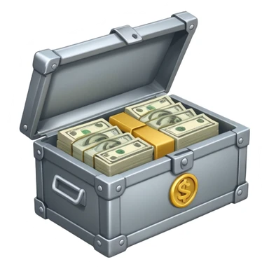 caja fuerte de metal, abierta con dinero sticker