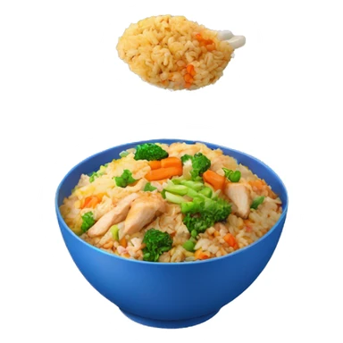 Fried rice with chicken and vegetables in a blue bowl sticker