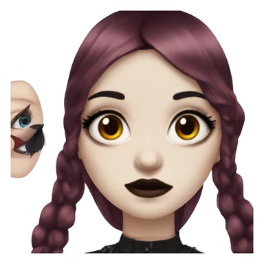 goth girl that has pale white skin and Long Dark Red hair and has dark red fringe bangs and is wearing makeup sticker