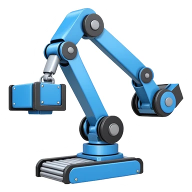 robot arm which is picking blue block on conveyor belt sticker