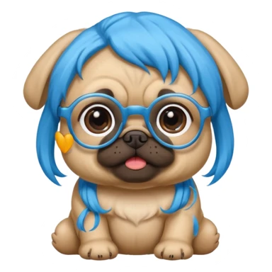 long blue haired baby pug wearing glassess sticker