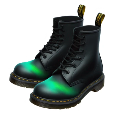 Realistic isolated top view of a pair of black Dr.Martens Boots with Northern Lights Scene painted on them. sticker