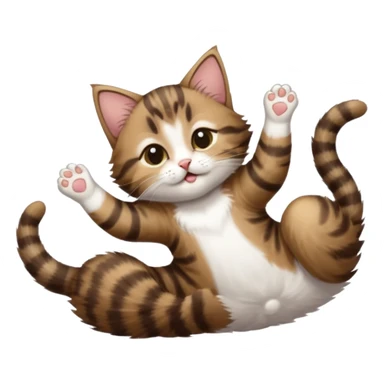 dark brown tabby and white kitten in funny positions stretched our upside down with eyes closed sticker